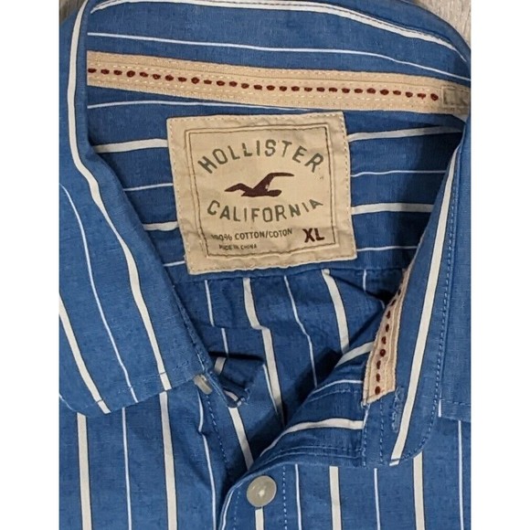 Hollister Shirt Mens XL Blue Striped Long Sleeve Button Up Casual Cotton Men - Picture 5 of 9
